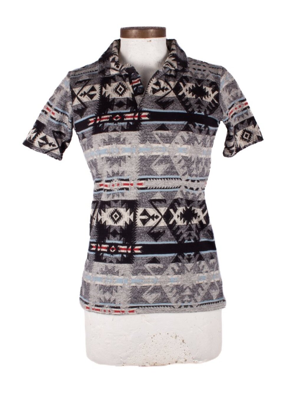 KAPITAL Multicolor  Ethnic Print Cotton Short Sleeve Polo Shirt Sz JP 1 S Japan